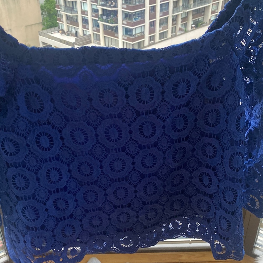 Royal Blue off-the-shoulder eyelet top